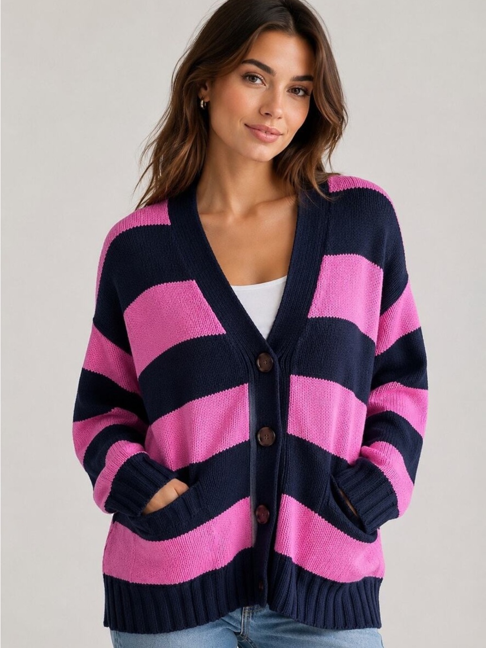 Ann Taylor Loft Striped Cardigan Sweater Size Medium